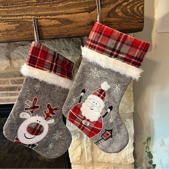 Festive Plaid Christmas Stockings Set of 2 - Picture 1 of 5